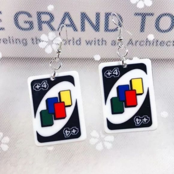 Silver and resin uno card novelty cute earrings new - Picture 1 of 3
